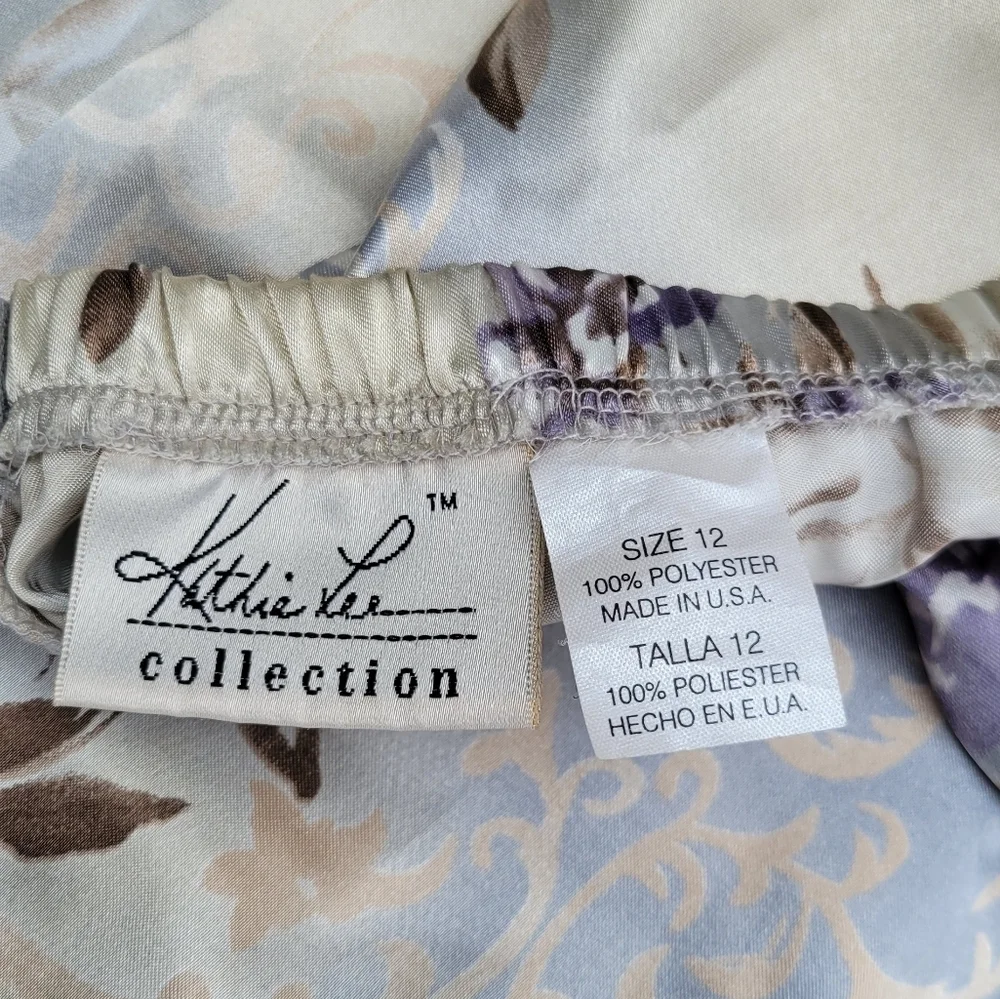 Vintage 90s‎ y2k Kathy Lee Blue Tan Satin Purple Floral Midi Slip Skirt 12
